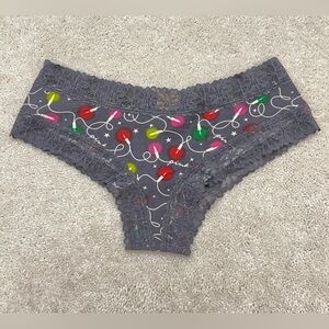 NWT Victoria’s Secret PINK Gray Xmas Lights Lace Trim Cheekster Panties Large L